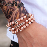 Micro Pave Skull Head Pendant Bracelet Stainless Steel Adjustable Jewelry