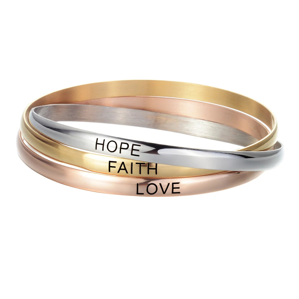 3pcs Colored Silver Rose Engraved Bracelets Gift