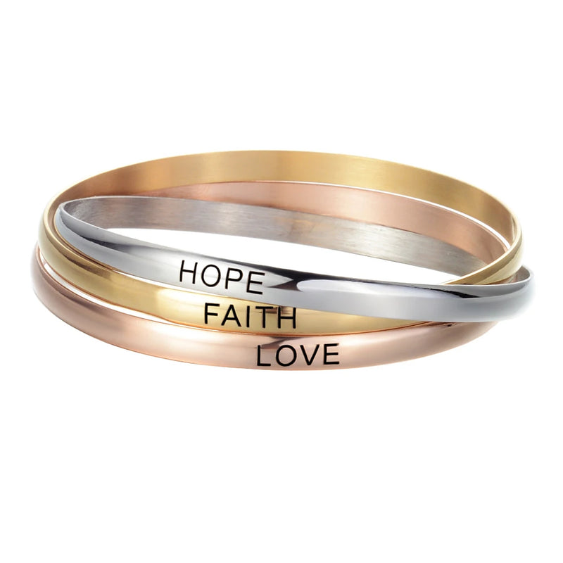 3pcs Colored Silver Rose Engraved Bracelets Gift