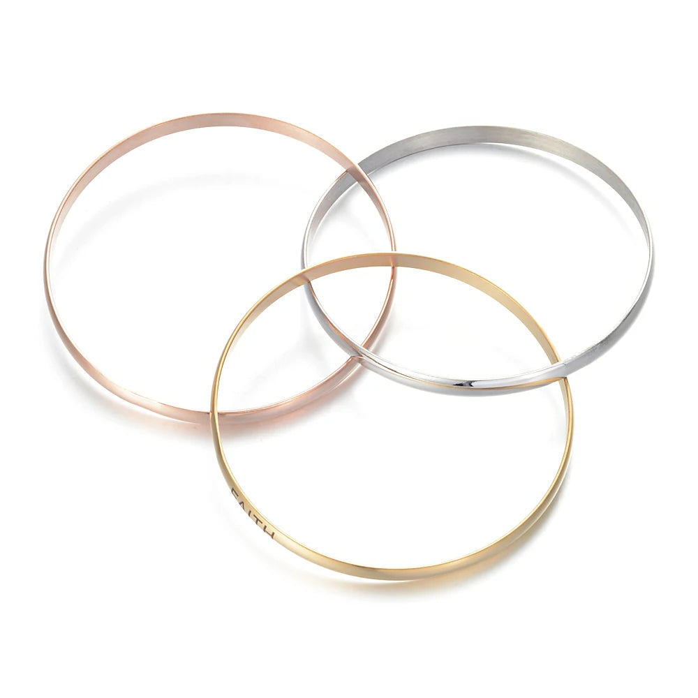 3pcs Colored Silver Rose Engraved Bracelets Gift