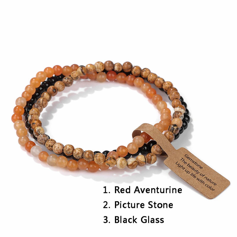 3pcs Natural Stone Bracelet 4mm Agates Turquoises Quartz Beads Elastic Bracelet