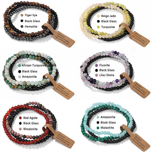 3pcs Natural Stone Bracelet 4mm Agates Turquoises Quartz Beads Elastic Bracelet
