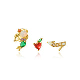 3pcs Colored Zircon 925 Silver Stud Earrings for Women Sweet Party Gift