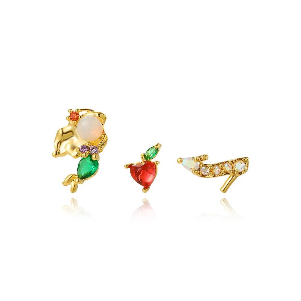 3pcs Colored Zircon 925 Silver Stud Earrings for Women Sweet Party Gift