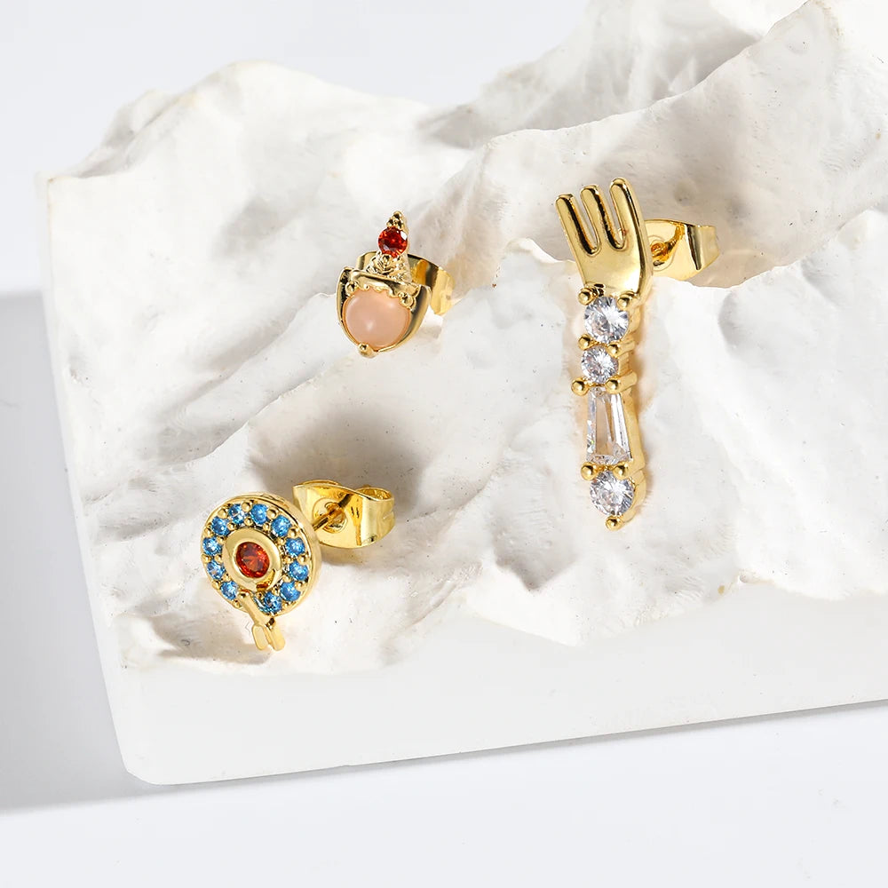 3pcs Colored Zircon 925 Silver Stud Earrings for Women Sweet Party Gift
