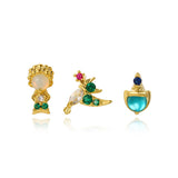 3pcs Colored Zircon 925 Silver Stud Earrings for Women Sweet Party Gift