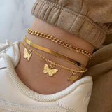 3pcs Fishbone Anklets Bracelet Multilayer Metal Leg Chain Foot Jewelry