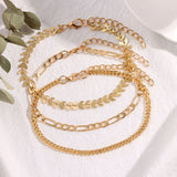 3pcs Fishbone Anklets Bracelet Multilayer Metal Leg Chain Foot Jewelry