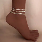 3pcs Fishbone Anklets Bracelet Multilayer Metal Leg Chain Foot Jewelry