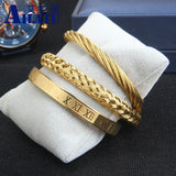 3pcs Roman Number Friendship Bangles Bracelet Set