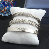 3pcs Roman Number Friendship Bangles Bracelet Set