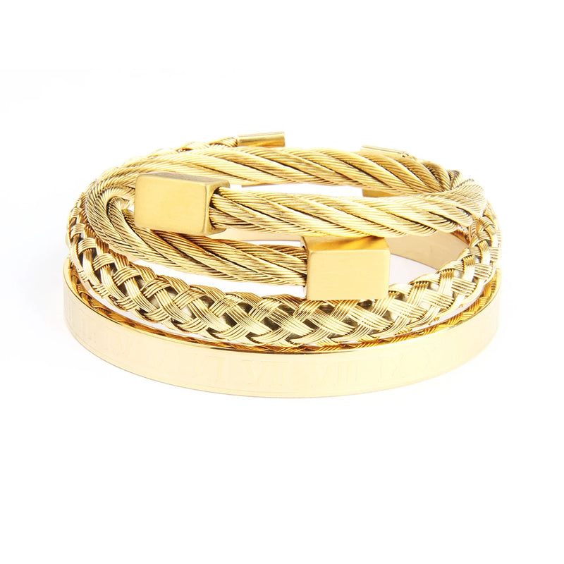 3pcs Roman Number Friendship Bangles Bracelet Set