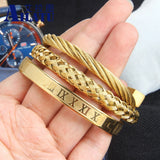 3pcs Roman Number Friendship Bangles Bracelet Set
