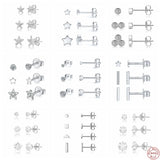 3pcs Silver Stud Earrings For Women Multi-size Piercing Aretes Moon Star Heart