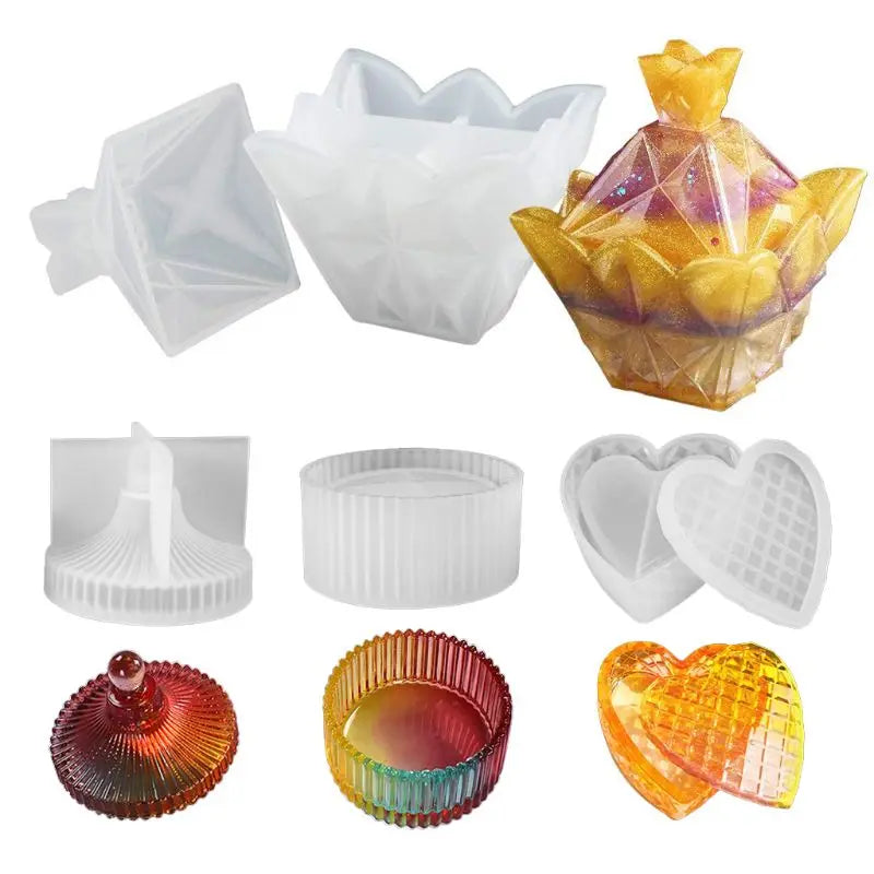 Resin Trinket Box Molds Set Silicone Jewelry Storage Box Heart Shape Cut Molds