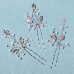 3pcs/set Rose Leaf Crystal Wedding Hair Pin Bridal Hair Accessories