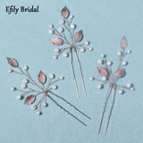 3pcs/set Rose Leaf Crystal Wedding Hair Pin Bridal Hair Accessories