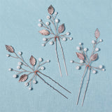 3pcs/set Rose Leaf Crystal Wedding Hair Pin Bridal Hair Accessories