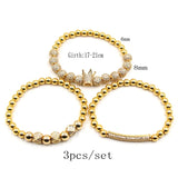 3pcs Royal Copper Crown CZ Charm Bracelets Men Pulseira Bileklik