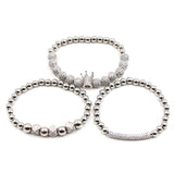 3pcs Royal Copper Crown CZ Charm Bracelets Men Pulseira Bileklik