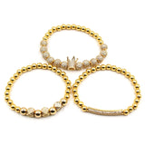 3pcs Royal Copper Crown CZ Charm Bracelets Men Pulseira Bileklik