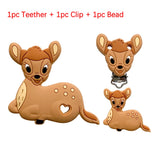 3pcs Silicone Teether Beads Clips Animals Baby Teething Necklace DIY