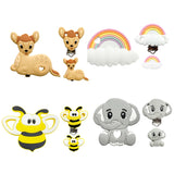 3pcs Silicone Teether Beads Clips Animals Baby Teething Necklace DIY