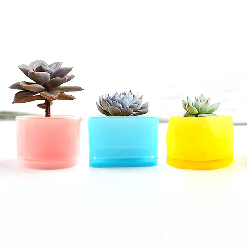 3pcs Silicone Mold Flower Pot Round Square Crystal Jewelry Tools Moulds