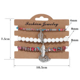 Tree Of Life Stone Beads Bracelet Set With Feather Leaf Charm