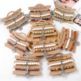 Tree Of Life Stone Beads Bracelet Set With Feather Leaf Charm