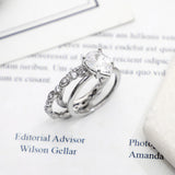 Water Drop Wedding Ring Set Pear Shaped CZ Stone Silver Plated Band