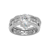 Water Drop Wedding Ring Set Pear Shaped CZ Stone Silver Plated Band