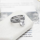 Water Drop Wedding Ring Set Pear Shaped CZ Stone Silver Plated Band
