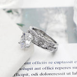 Water Drop Wedding Ring Set Pear Shaped CZ Stone Silver Plated Band