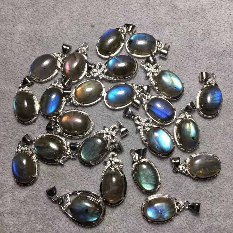 Natural Labradorite Copper Pendant Charms for Jewelry Making