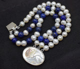 Lapis & Pearl Round Bracelet 7.5in