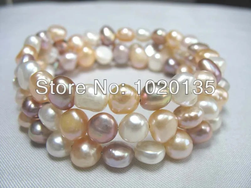 Baroque Freshwater Pearl Bracelet Pink Purple 7.5in
