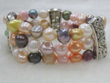 7-8mm Baroque Freshwater Pearl Bracelet 7.65in - Pink/Purple/Black
