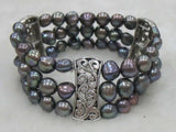 7-8mm Baroque Freshwater Pearl Bracelet 7.65in - Pink/Purple/Black