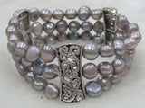 7-8mm Baroque Freshwater Pearl Bracelet 7.65in - Pink/Purple/Black