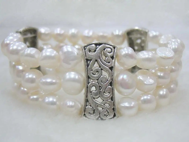 7-8mm Baroque Freshwater Pearl Bracelet 7.65in - Pink/Purple/Black