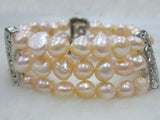 7-8mm Baroque Freshwater Pearl Bracelet 7.65in - Pink/Purple/Black