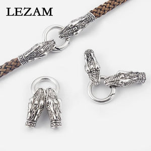 Tibetan Silver Dragon End Cap Spring Clasp 6mm Leather Cord Jewelry Findings