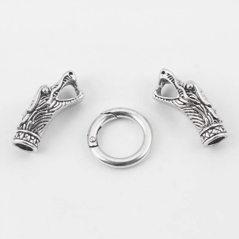 Tibetan Silver Dragon End Cap Spring Clasp 6mm Leather Cord Jewelry Findings
