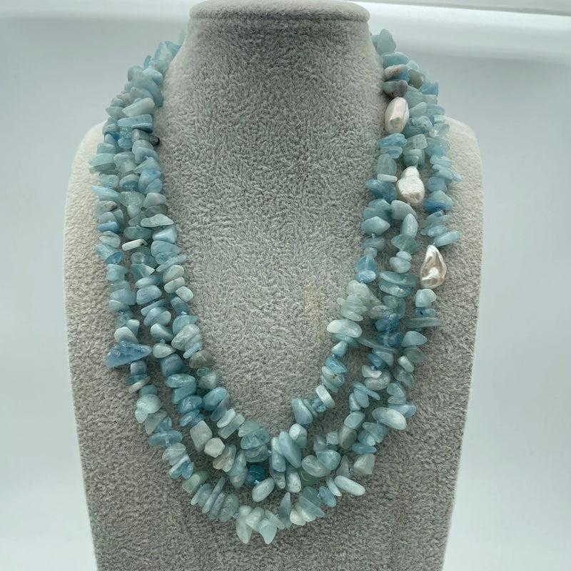 3strds Green Natural Pearl Necklace with Nucleated Pearl