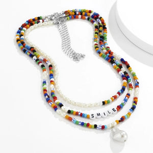 3x Bead Choker Necklace Pearl Pendant Layered-Necklace Boho Beach Jewelry