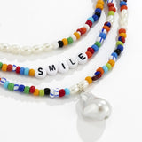 3x Bead Choker Necklace Pearl Pendant Layered-Necklace Boho Beach Jewelry