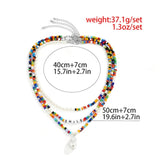 3x Bead Choker Necklace Pearl Pendant Layered-Necklace Boho Beach Jewelry