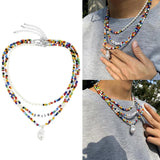 3x Bead Choker Necklace Pearl Pendant Layered-Necklace Boho Beach Jewelry