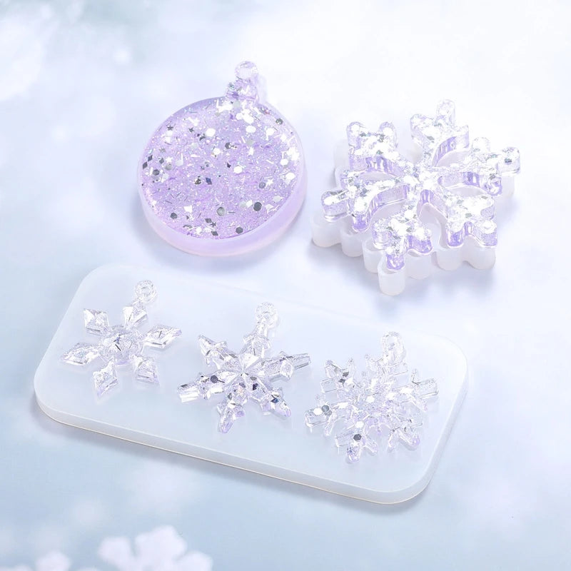 DIY Crystal Epoxy Mold Winter Snowflake Pendant Decor Silicone Mold